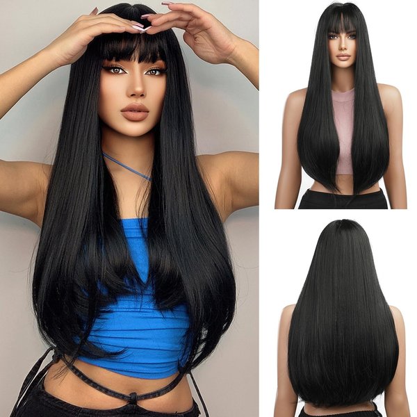 Esmee 24Inch Charming Wig Light Blonde Long Wigs for Women Middle Parting Natural Straight Heat Resistant Synthetic Wigs for White Women with Bangs