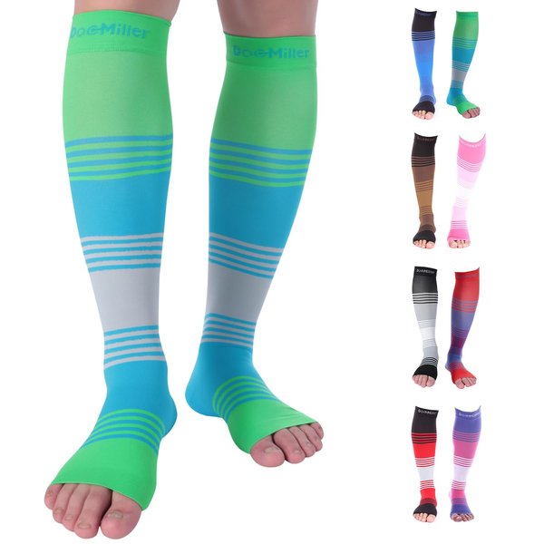 Doc Miller Open Toe Compression Socks, 20-30mmHg, Toeless Socks, Support Circulation, Shin Splints, Post Op, Medical Grade, Knee High, Dress Compression Socks for Men & Women, 1 Pair, Small Size