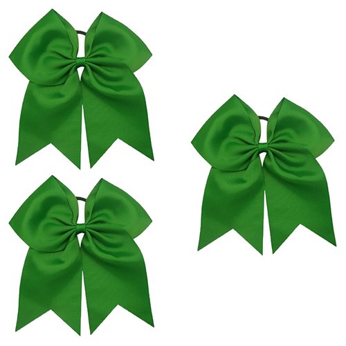 Kenz Laurenz Cheer Bows Green - Cheerleading Softball Gifts for Girls and Women Team Bow with Ponytail Holder Complete your Cheerleader Outfit Uniform Strong Hair Ties Bands Elastics (3)