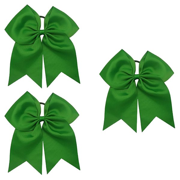 Kenz Laurenz Cheer Bows Green - Cheerleading Softball Gifts for Girls and Women Team Bow with Ponytail Holder Complete your Cheerleader Outfit Uniform Strong Hair Ties Bands Elastics (3)