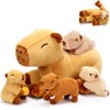PullCrease 5 Pcs Capybara Stuffed Animals 15.75'' Capybara Mommy with 4 Cute Babies Set Soft Capybara Plushies for Girls Birthday Christmas Party Gift(Lying)