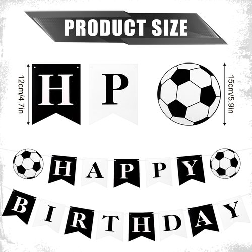 Soccer Happy Birthday Banner, Soccer Birthday Decorations Black and White Soccer Theme Birthday Banner with Threading Needle Easy To Assemble Perfect Soccer Birthday Party Supplies