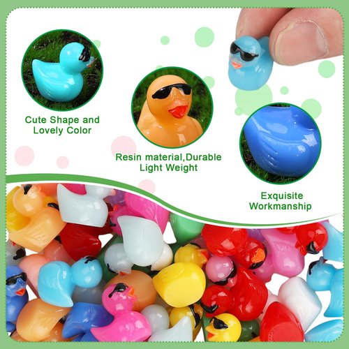Fuyamp 120Pcs Colorful Mini Resin Ducks with Sunglasses Tiny Yellow Ducks Bulk Small Duck Figures Miniature Dollhouse Ornament DIY Charms for Landscape Aquarium Micro Fairy Garden Decor
