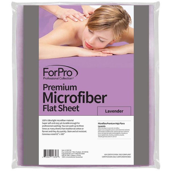 ForPro Professional Collection Premium Microfiber Flat Sheet for Massage Tables, Ultra-Light, Stain and Wrinkle-Resistant, 63" W x 100" L, Lavender