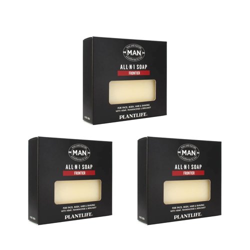 Plantlife Man and Nature All-N-1 Pack of 3 Bar Soap - Moisturizing and Soothing Soap for Your Skin - Hand Crafted Using Plant-Based Ingredients - Made in California 4oz Bar