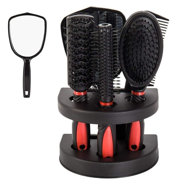 Healthcom Set of 5 Hair Combs Set Professional Salon Hair Cutting Brushes Sets Salon Hairdressing Styling Tool Mirror And Holder Stand Set Dressing Comb Kits for