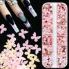 KACHIMOO Nail Glitter Sequins,12 Grids Gold Pink Nail Glitter Flakes 3D Cherry Blossoms Butterfly Nail Sequin Flakes Rabbit Heart Nail Charm Nail Accessories for Nail Art Decoration