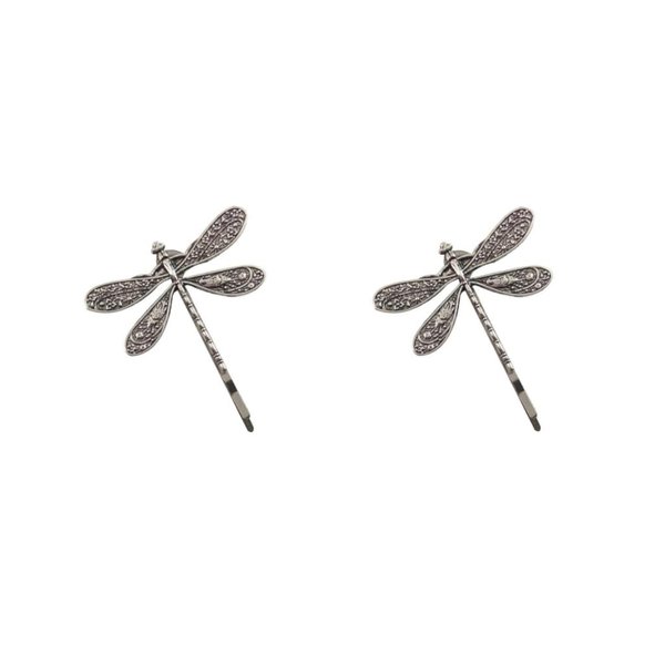 2Pcs Silver Dragonfly Hair Clip, Pins Hairpins French Barrette Bridal Headdress Wedding Retro Antique Silver Color Accessories Hair Styling Pins,Hair Accessories，Hair Pins