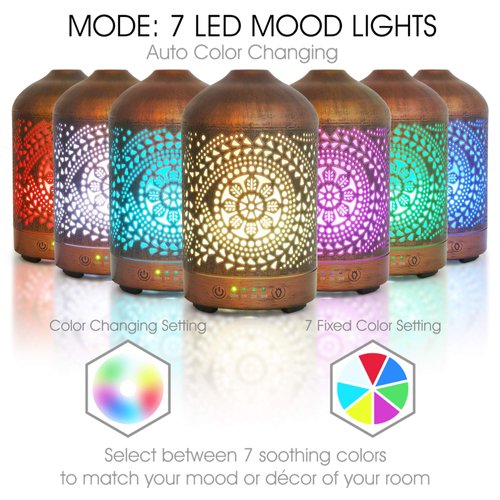 Earnest Living Essential Oil Diffuser Metal Diffuser 100 ml Timers Night Lights and Auto Off Function Home Office Humidifier Aromatherapy Diffusers for Essential Oils Gift