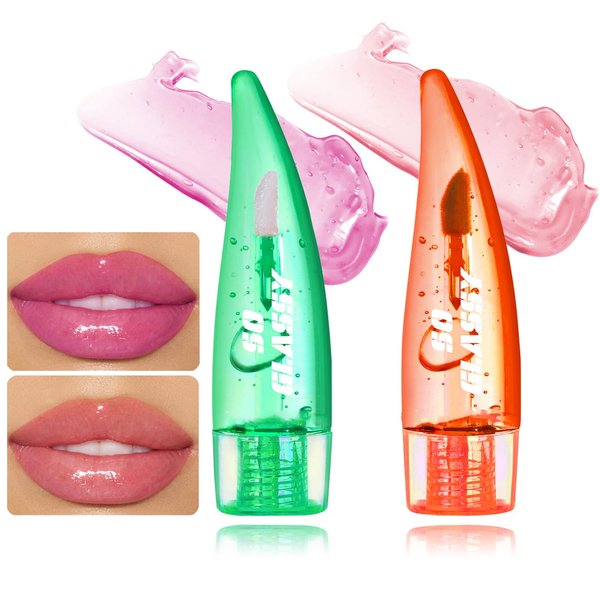 DAGEDA Color Changing Lip Oil Lip Gloss Set, 2PCS Long Lasting Lip Glow Oil Nutritious Lip Oil Gloss, PH Temperature Color Changing Lip Gloss, Moisturizer Lip Care Kit Lip Makeup for Women(02+04)