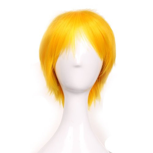 S-noilite Women Mens Male Short Yellow Costume Wig Unisex Anime Cosplay Cartoon Comic Party Straight Synthetic Hair Full Wigs Halloween Fancy Shaggy Style