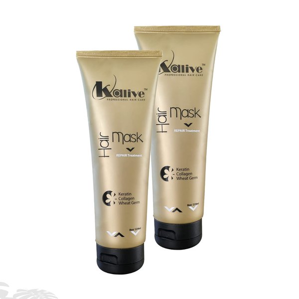 KALIVE Hair Mask for Deep Hydration & Repair - 8 oz. Keratin, Collagen & Wheat Germ - Hair Care Products for Dry, Damaged Hair. (Pack of 2)