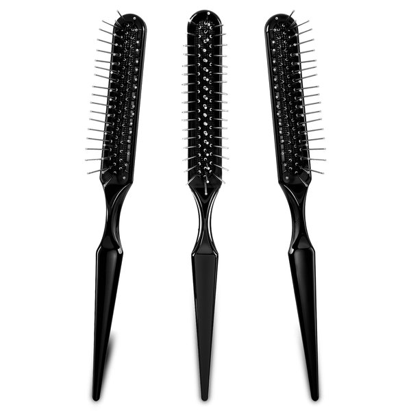 ZEYIYER 3PCS Wig Brush, Professionals Wig Comb for Synthetic Wigs, Portable 3 Row Comb for Natural Hair, Pointed Tip Metal Hair Comb Synthetic Hair Brush(Black)