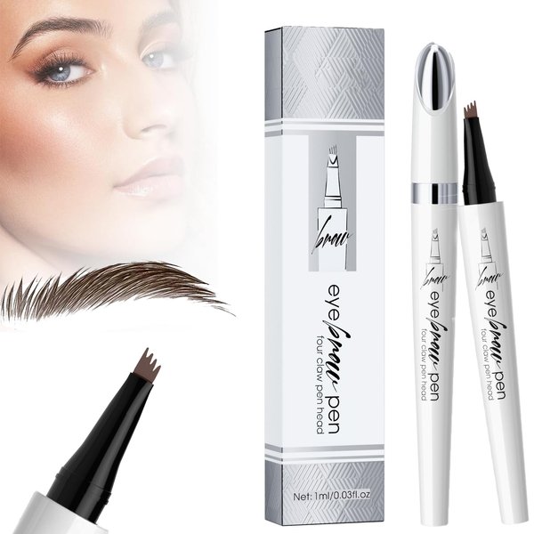 Tattoo Eyebrows Waterproof,2024 New 3D Waterproof Eyebrow Pencil,Eyebrow Pencil with Micro-Fork Tip for Women,Microblading Eyebrow Pen 4 Fork Tip Tattoo Pencil, (Dark brown)