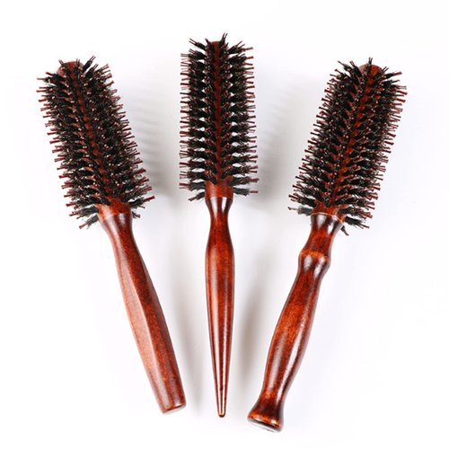 Healthcom 3-in-1 Premium Brush Set for Women & Men: Natural Boar Bristle Round Hair Brush, Nylon Pin Styling Brush, Wooden Comb for Drying, Curling, and Styling Hair
