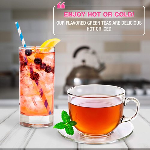 Brew La La Organic Green Tea - Natural Raspberry Flavor - 50 Double Chambered Bags - Low Caffeine Gourmet Tea - Certified Organic - Gluten Free