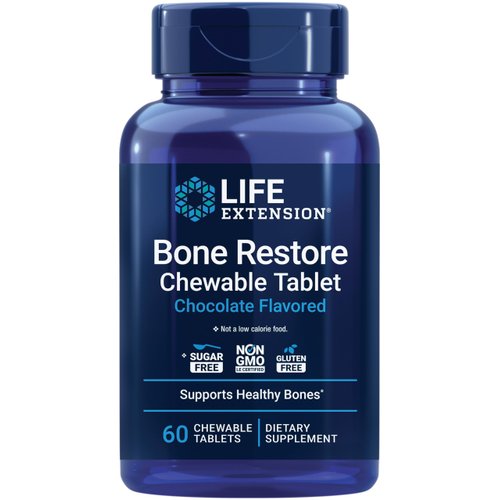 Life Extension Bone Restore Calcium Supplement Chewable Tablets, Bone Health Supplement, Calcium, Vitamin D, Minerals, Gluten Free, Non-GMO, 60 Tablets