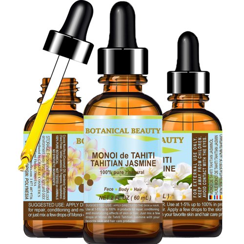 MONOI de TAHITI TAHITIAN JASMINE OIL Natural PURE BOTANICALS. 2 Fl.oz.- 60 ml. For Skin, Hair and Nail Care.