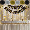 Black and Gold Happy New Year Banner with Bunting Swirl Streamers and Pom Poms for New Years Eve Party Supplies 2025 Happy New Year Decorations