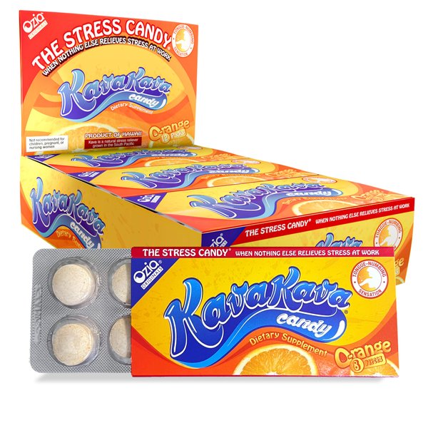 Ozia Originals Kava Kava Candy - 8 Kava Candies Per Pack, Kava Extract Stress Relief Supplement, Natural Kava Root Chill Happy Pill, Encourages Positive Mood - Orange Flavor, 1 Box (12 Packs)