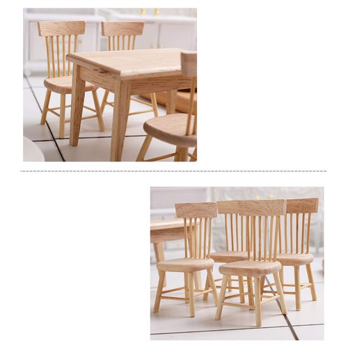 Z MAYABBO Wooden Dollhouse Furniture of Table & Chair, Miniature Dollhouse Accessories of Dining Room Accessory - 1/12 Scale