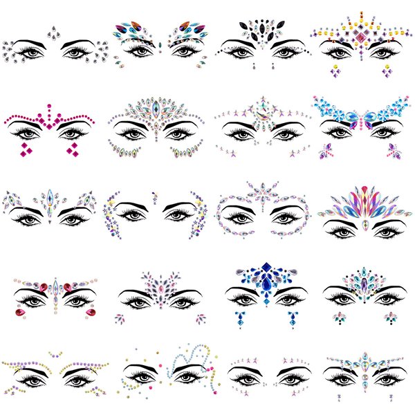 SIQUK 20 Sets Face Jewels Sticker Face Gems Rave Face Jewel Rhinestones Face Crystal Stickers Gems for Festival Rave Carnival Party