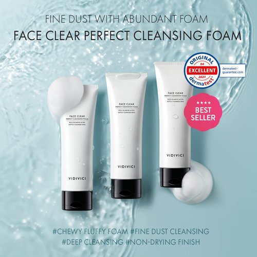 VIDIVICI Face Clear Perfect Cleansing Foam – Gentle Face Wash with Hyaluronic Acid and Moringa Seed Oil – Hydrating Foaming Cleanser – Soft, Fluffy Foam 4.06oz.