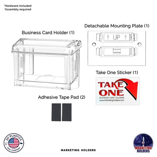 Marketing Holders Outdoor Business Card Holder Clear Lid Holds 3.5" x 2" Cards Advertising Vehicle Box with Double Sided Tape and Hanging Hardware Clear Acrylic