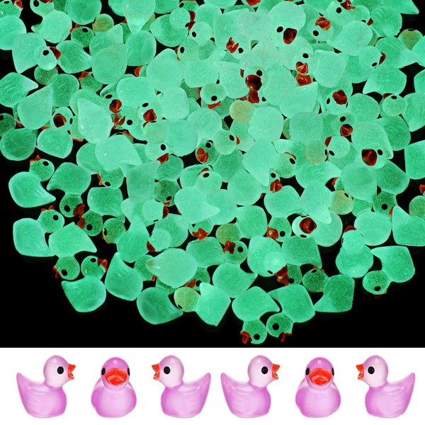 150 Pcs Luminous Tiny Ducks Mini Resin Ducks Miniature Duck Figures Micro Dollhouse Duck Accessories Landscape Gardening Decoration Ornaments (Purple)