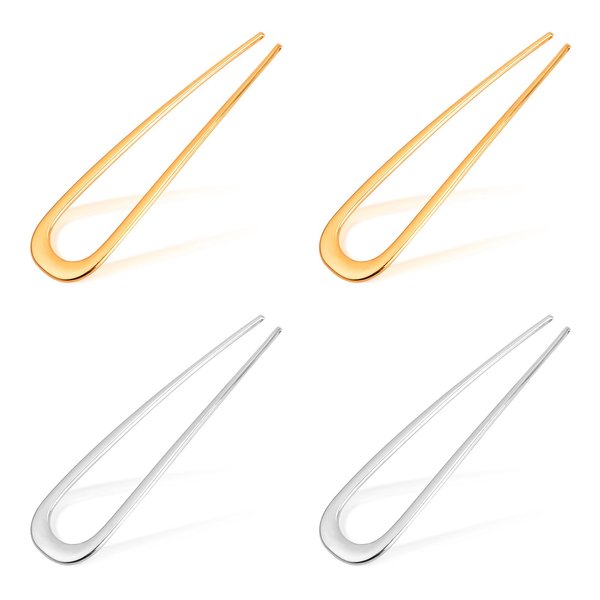 4pcs French Style U Shaped Hair Pins, Metal Hair Sticks for Thick Long Hair French Twist Hair Pin Clip Updo Chignon Pins for Women Girls Hair Styling Accessories (2 Gold & 2 Silver)