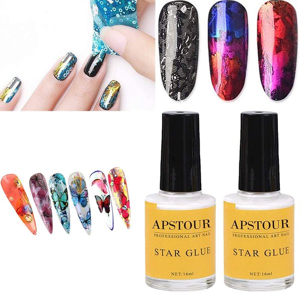 Nail Art Foil Glue Gel for Foil Stickers, Starry Sky Nail Art Glue for Foil Sticker, Nail Transfer Tips Decorations Adhesive White 16 ML 2 Bottles