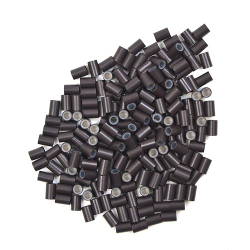200 Pcs Silicone Lined Micro Rings Links Beads 4.0 * 2.8 * 6.0 mm Hair Beads for Hair Extensions (Dark Brown)