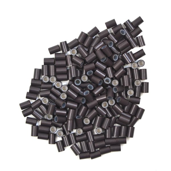 200 Pcs Silicone Lined Micro Rings Links Beads 4.0 * 2.8 * 6.0 mm Hair Beads for Hair Extensions (Dark Brown)