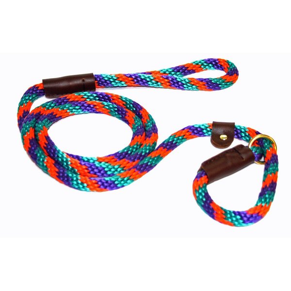 Lone Wolf Slip Lead with Leash and Collar for Pets, 1/2 by 6-Feet, Teal/Purple/Orange Spiral