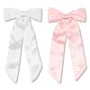 Ahoney 2Pack Satin Hair Bow Hair Clips for Women Girls, Hair Ribbons for Hair Ponytail Cute Hair Ties with Long Tail, Bow for Hair Accessories Bow Barrettes Women (Pink&White)