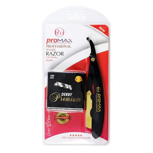 Professional Barber Straight Edge Razor - Salon Quality Cut Throat Shavette, Straight Razor Blade for Barber, Matte Black Straight Razor-160-10048PHBG- (Plain Handle Black And Gold)