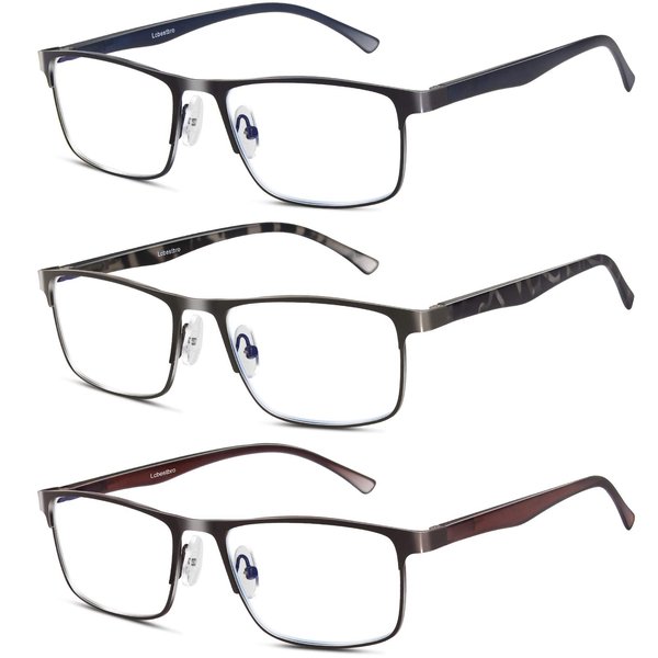 Lcbestbro 3 Pack Business Blue light Blocking Reading Glasses for Men, 2.5 Metal Readers