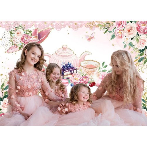 Avezano Tea Party Decorations Tea Party Backdrop for Baby Shower Birthday Lets Partea Banner Pink Tea Time Wedding Shower Background Decor Supplies (7x5ft, 83x59inch)