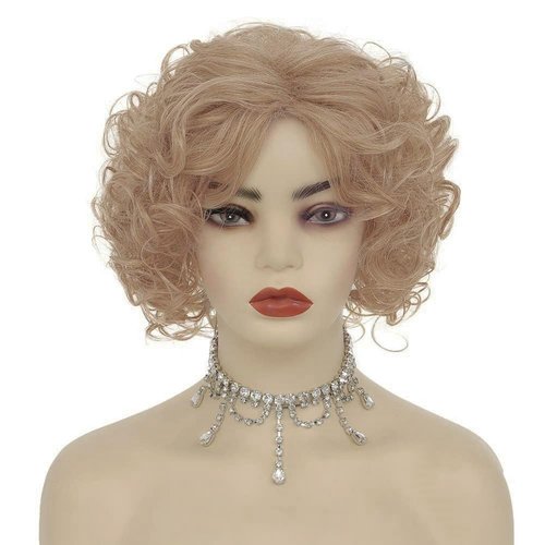 Amnenl Short Curly Blonde Wigs for Women Soft Natural Synthetic Heat Resistant Fluffy Costume Cosplay Daily Wigs