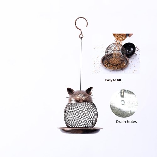 Mentoart Bird Feeder for Outside, Squirrel Proof Metal Wild Bird Feeder Decoration for Hanging Outside Garden Yard, Cute Cat-Shaped