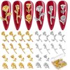 UHOMENY 50PCS 3D Gold Silver Rose Nail Charms, Flower Rose Golden Metallic Mini Alloy Nail Art Decals DIY Nail Accessories Studs for Women Girls Salon Nail Manicure Craft Jewelry Making with Box