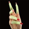 Halloween Witch Fingers Fake Nails by Hello Halloween | Green Glow-in-the-Dark Spooky Witches Fingers w/ Scary Red Nails | Halloween Props Costume Fingers | 10 Spooky Fingers, Approx. 3.5” Long Each