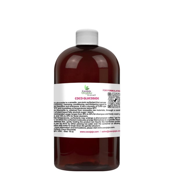 cocojojo - Coco Glucoside Surfactant 16 oz - Natural Foaming Cleanser - Plant Derived - Biodegradable - For Formulations and DIY Skin Care - For Shower Gels, Body Soap, Shampoos, Face Cleansers