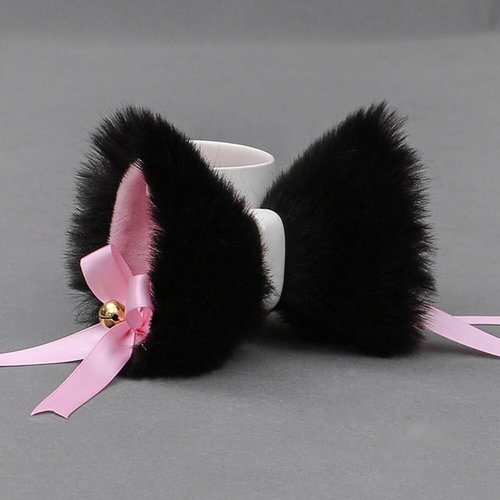 PurYupearl 2Pcs Cute Pink and Black Cat Ears Hair Clips Pins Hairpin Anime Lolita Cosplay Headwear Neko Cat Ears Headpiece Halloween Hair Accessories Headbands Hats and Caps