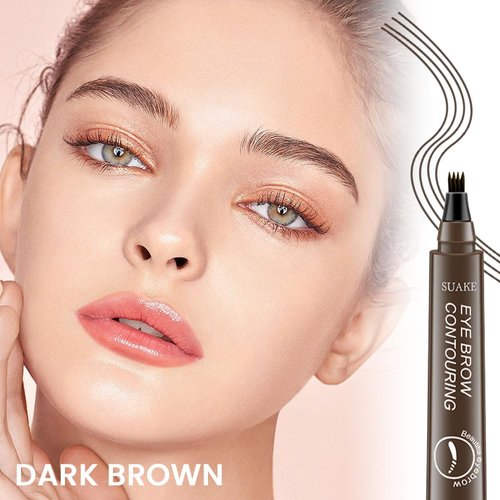 Kaely Microblading Eyebrow Pen with Brow Brush,Magical Precise Waterproof Brow Pen,Suake Eyebrow Contouring Pen,4 Tip Eye Brow Pencils for Women,Creates Natural Brows,Sponge Head 02 Dark Brown