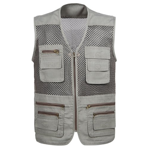 Gihuo Men's Mesh Multi Pockets Outdoor Fishing Safari Travel Vest(Beige-M)