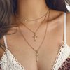 YienDoo Boho Layered Necklace Choker Vintage Gold Rose Cross Pendant Necklaces Statement Multi Layer Cross Necklace Rose Flower Pendant Necklace Chain Jewelry for Women