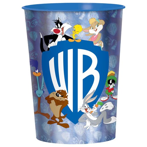 WB 100th Anniversary Looney Tunes Birthday Party Supplies Bundle includes 12 Metallic Plastic Reusable Cups 16oz and 1 Dinosaur Sticker Sheet