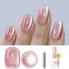 Double Rhythm Jelly Glass Cat Eye Gel Polish with Magnet 15ML Holographic Glitter Shimmer Translucent Sheer Color Magnetic Nail Polish Salon DIY at Home (Jelly Pink Orange-MC1102)