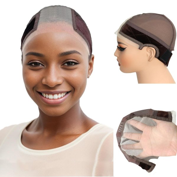 Mnador Lace Wig Grip Cap 4x5 Transparent Lace Wig Caps, Wig Grip Band For Keeping Wigs In Place, Adjustable Wig Cap with Grip Headband Non Slip Cap for Women (Brown)